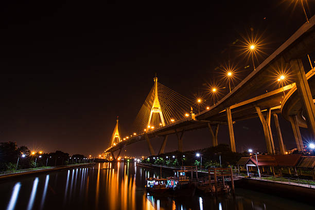 istock Industrial circle bridge at night , Bhumibol bridge 474926788