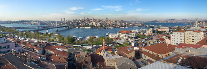 Galata Tower. The tower, built by the Genoese, is located in Istanbul near the Golden Horn Bay.
