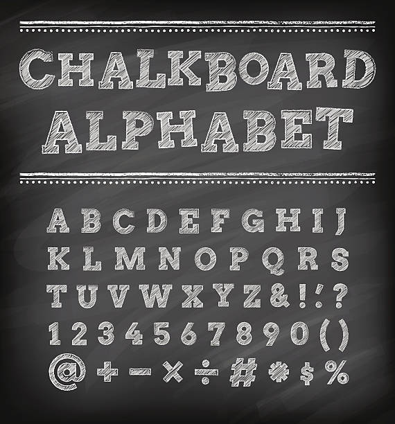 클래식 벡터 분필 그런지 입력할 수 있습니다. - alphabetical order alphabet abc chalk stock illustrations