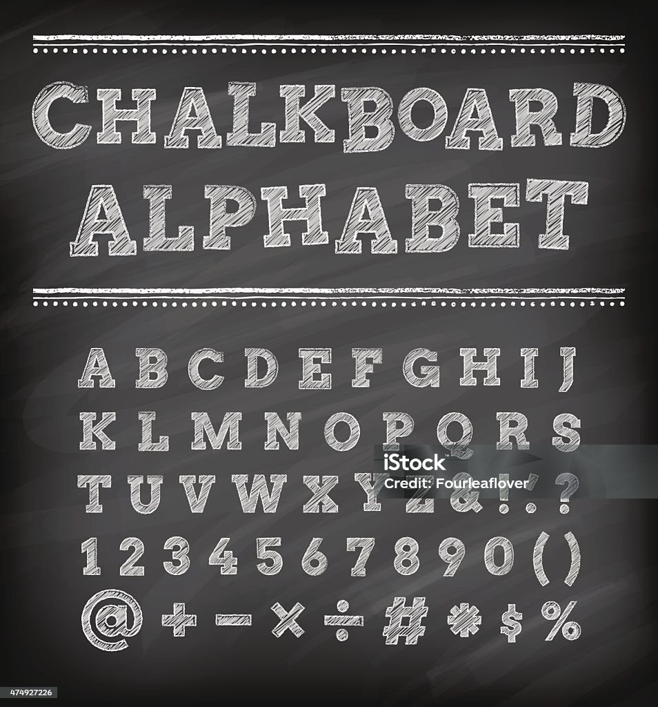 Classical Vector Chalk Grunge Characters A set of vector classical Typography characters Chalk draw ed on a blackboard background Typescript stock vector