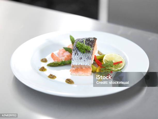 Close Up Of Plate Of Fresh Salmon Stock Photo - Download Image Now - 2015, Backgrounds, Close-up