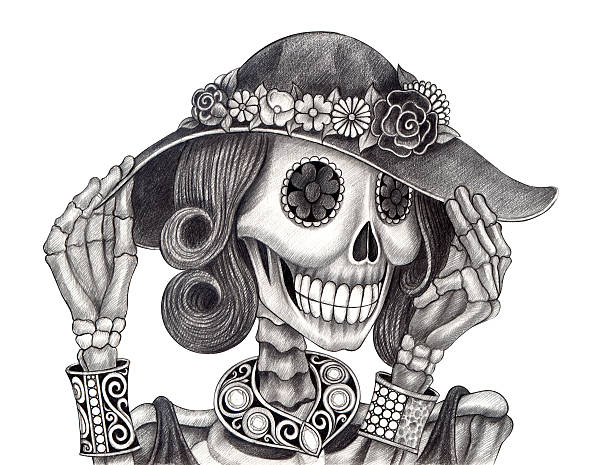 ilustrações de stock, clip art, desenhos animados e ícones de crânio de modelo de dia dos mortos. - spooky cemetery single flower flower
