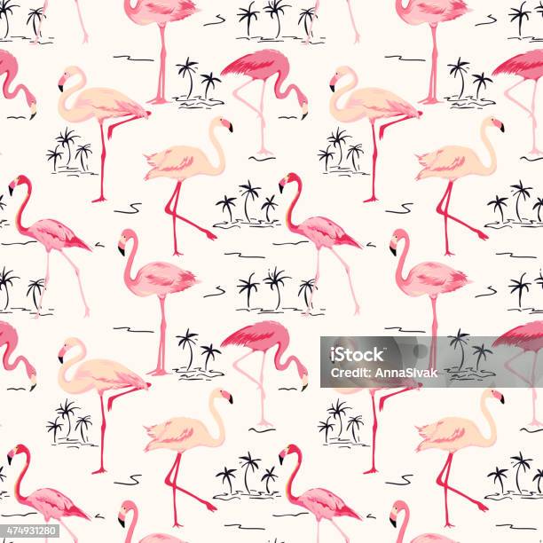 Flamingo Bird Background Retro Seamless Pattern Stock Illustration - Download Image Now - Flamingo, Pattern, Seamless Pattern