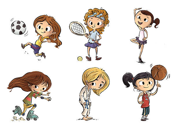ilustrações de stock, clip art, desenhos animados e ícones de niñas haciendo deporte - child tennis white background sport