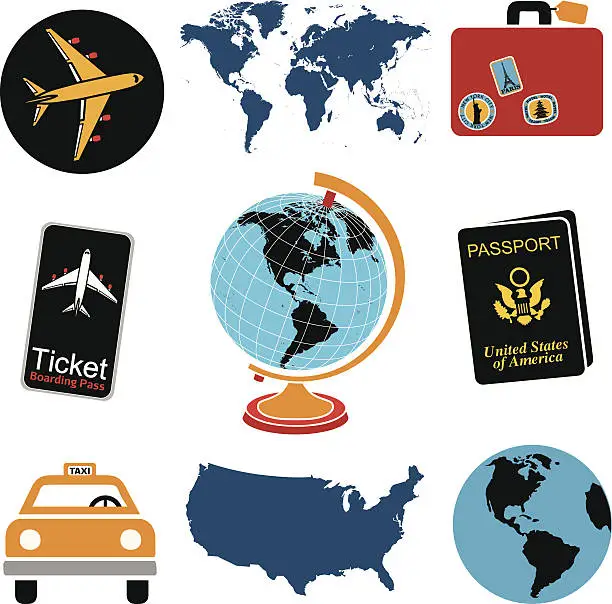 Vector illustration of travel icons in color
