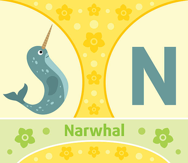 The English alphabet N The English alphabet with Narwhal spelling bee stock illustrations