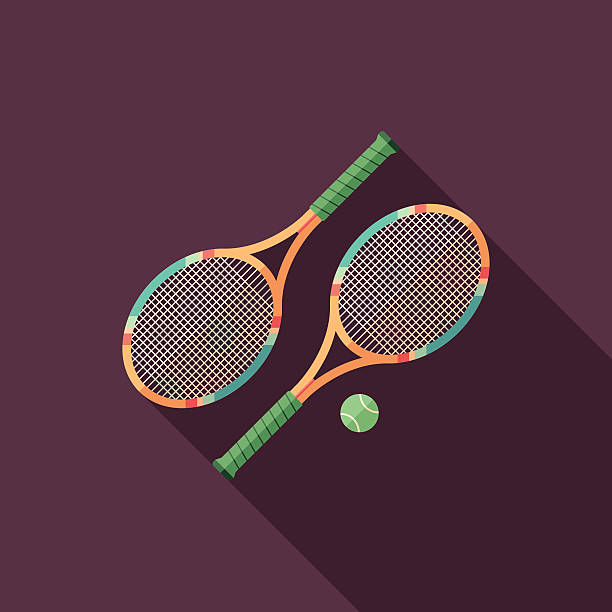 illustrations, cliparts, dessins animés et icônes de raquettes de tennis plat icône avec ombre mètres de long. - shadow lifestyles leisure activity court