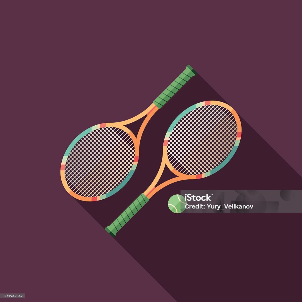 Tennis rackets flat square icon with long shadows. Sports. Colorful flat icon with long shadows. Tennis Racket stock vector