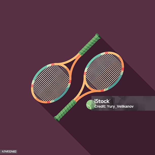 Tennis Rackets Flat Square Icon With Long Shadows Stock Illustration - Download Image Now - Tennis Racket, Racket, Tennis