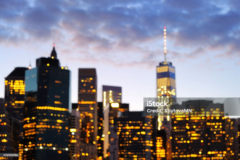 Manhattan skyline bokeh Manhattan skyline bokeh at dusk 2015 Stock Photo