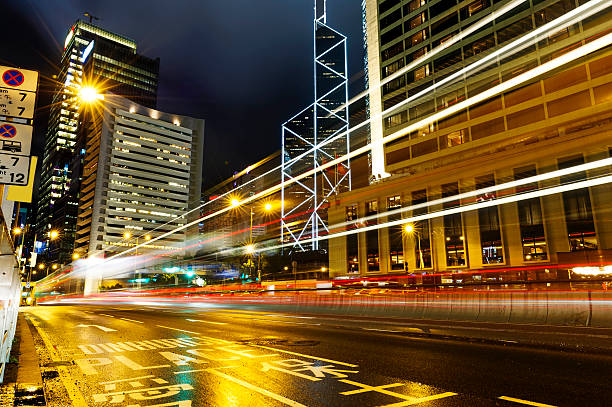 istock Modern city at night, Hong Kong, China. 474937625