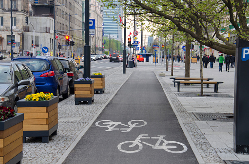 City street with bicycle lane