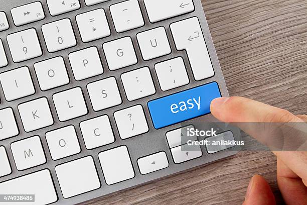 Human Finger Is Pushing Easy Button On Computer Keyboard Stock Photo - Download Image Now