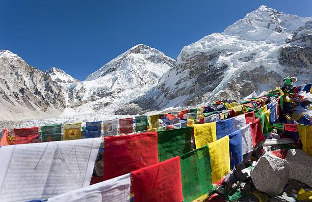 istock Mount Everest base camp with rows of buddhist prayer flags 474938602
