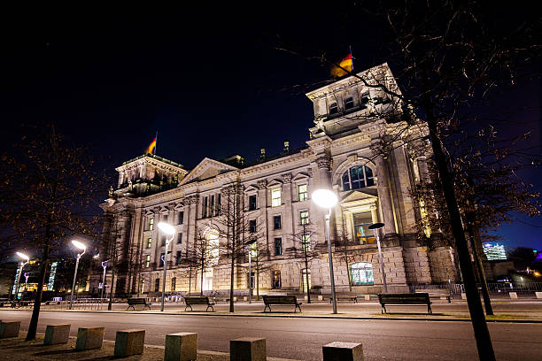 istock Night view of Reichstag building in Berlin, Germany . 474939330