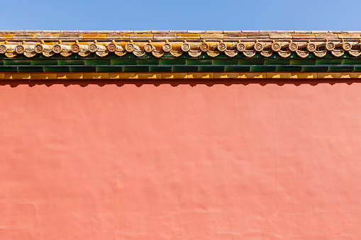 Background of red walls of the Forbidden City in Beijing, China.