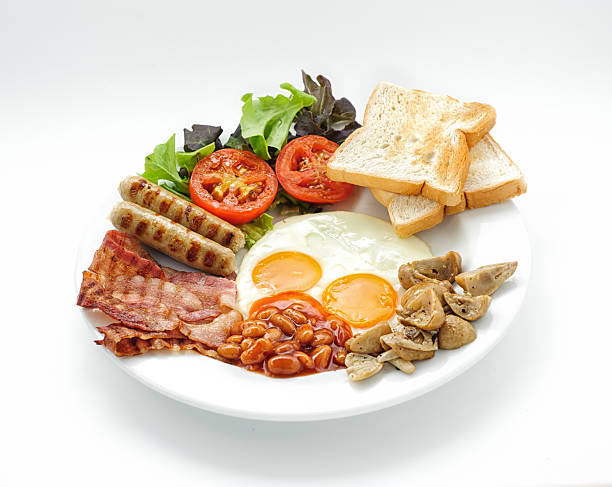 istock American breakfast with fried eggs, tomatoes, fried ham, beans   sausage 474953050