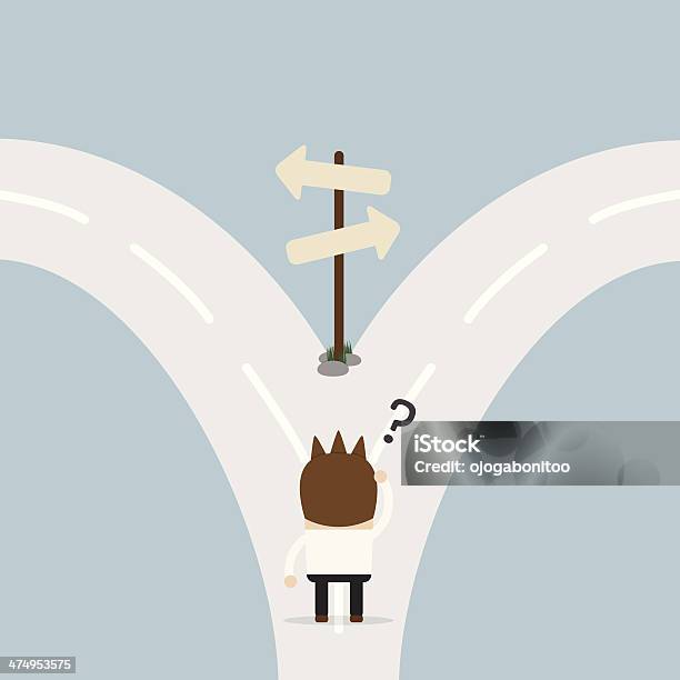 Business Man Standing At The Crossroads Stock Illustration - Download Image Now - Footpath, Mistake, Adult