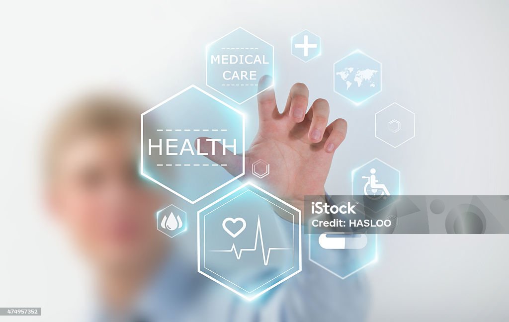 Medicine doctor hand working with modern medical icons Healthcare And Medicine Stock Photo
