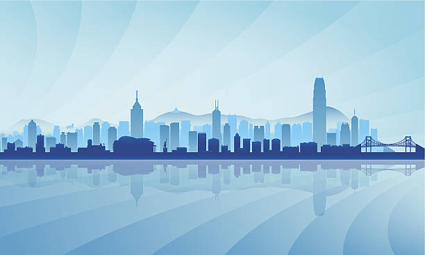 hong kong skyline silhouette hintergrund - hong kong skyline panoramic china stock-grafiken, -clipart, -cartoons und -symbole