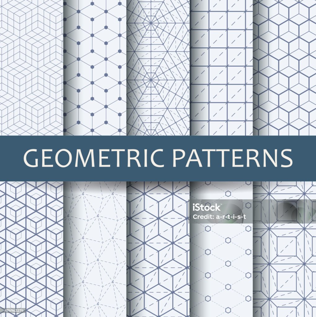 Geometric patterns EPS10 file. 10 textile swatches. It contains blending objects. All patterns are in swatches palette and also in separate layers under first layer with all kinds of wallpapers. Pattern stock vector