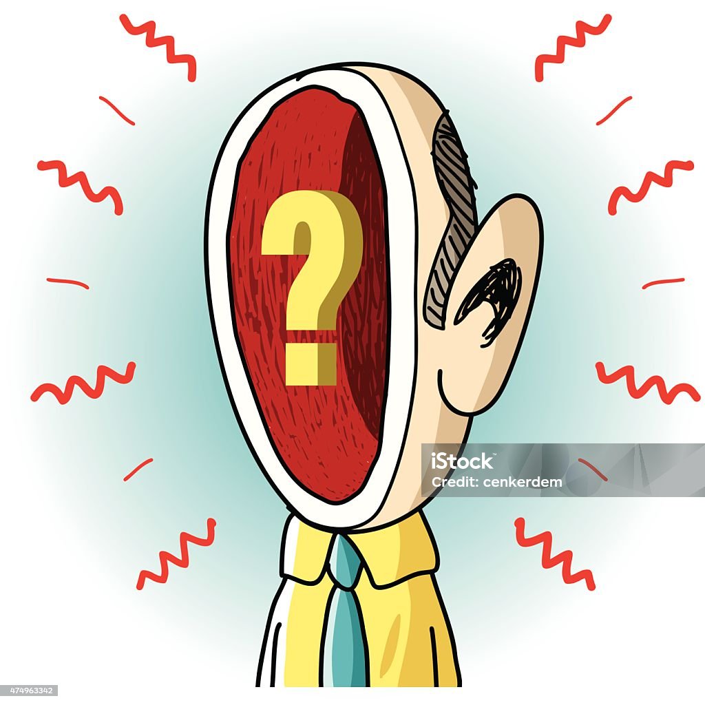 hand drawn man and questions worked on adobe illustration Blackout stock vector