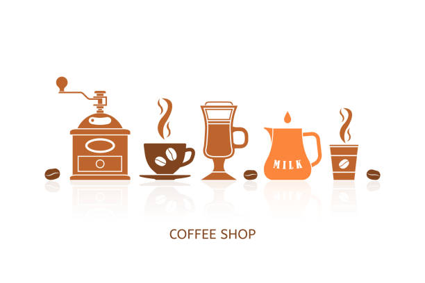 kawa zestaw ikon - coffee aromatherapy black black coffee stock illustrations