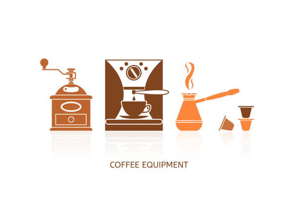 иконки набор кофе - coffee aromatherapy black black coffee stock illustrations