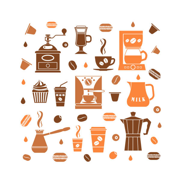 иконки набор кофе - coffee aromatherapy black black coffee stock illustrations