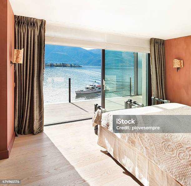 Interior Beautiful Modern Bedroom Stock Photo - Download Image Now - Hotel Suite, Scenics - Nature, 2015