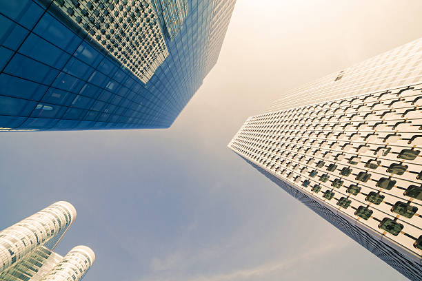 Wide Lens View of Modern Buildings. Business Concept stock photo