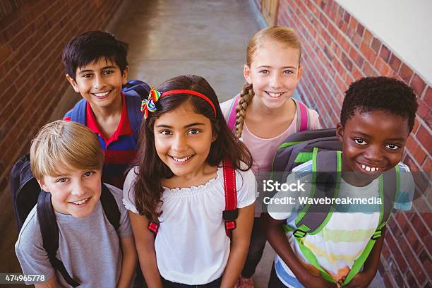 Little School Kids In Corridor Stock Photo - Download Image Now - Elementary Student, 10-11 Years, 2015