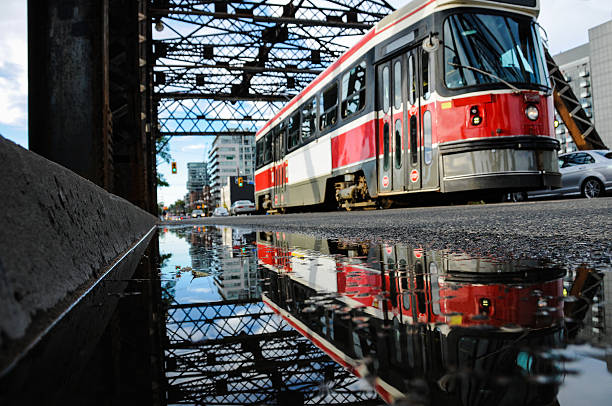 streetcar reflection stock photo