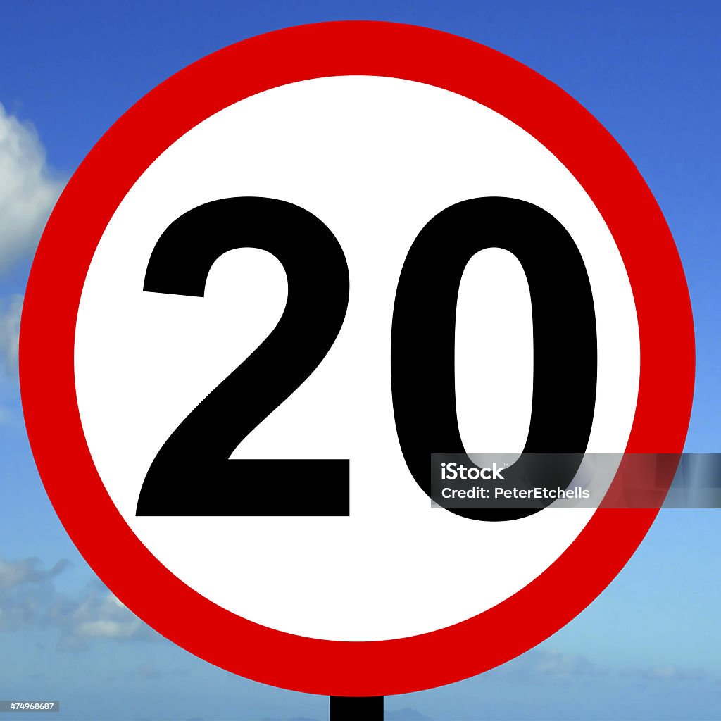 20mhp speed limit sign A 20mhp speed limit road traffic sign Control Stock Photo