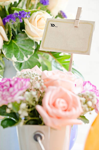istock flowers gift and brown card for text 474975921