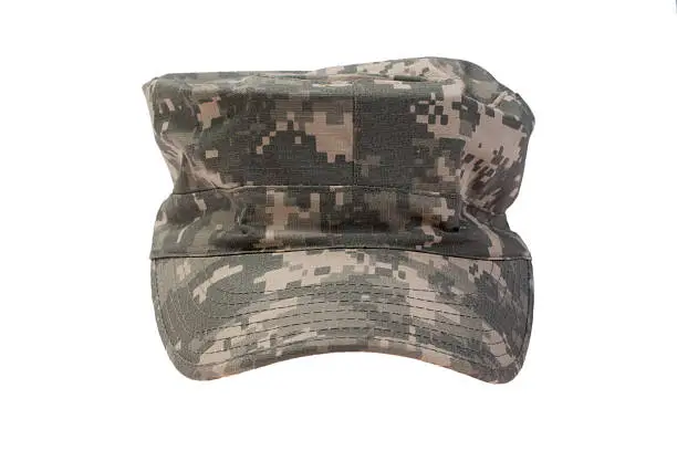 modern us army camouflaged cap on a white background
