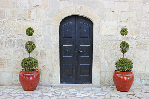 Orthodox church entrance with pots