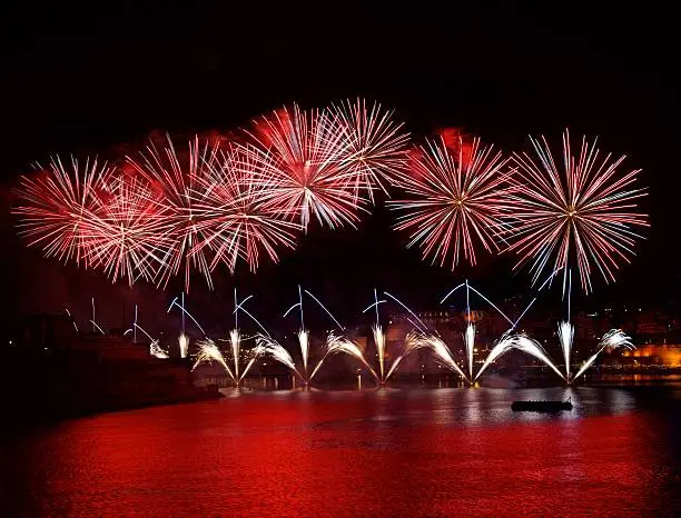 Photo of Colorful fireworks with Valletta background, Malta fireworks festival
