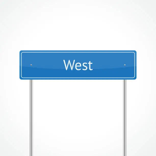 Vector illustration of Blue west traffic sign