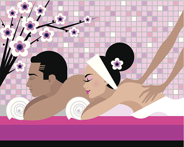 Couple Massage C Couple Massage C massaging illustrations stock illustrations