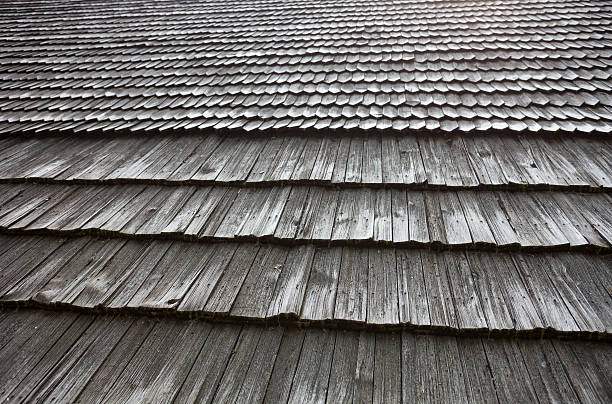 istock Old wooden shingle roof 474986364