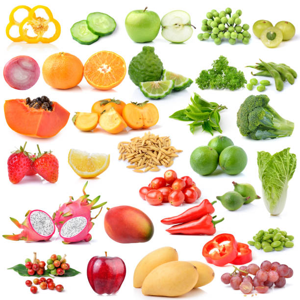 istock set of fruit and vegetable on white background 474987886