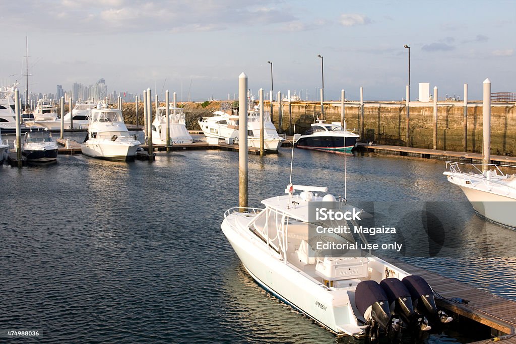 Yachts and marina in Panama City Panamá City, Panamá Province, Panamá - February 28, 2015: Yachts and sailboats docked at the marina of Panama City. 2015 Stock Photo