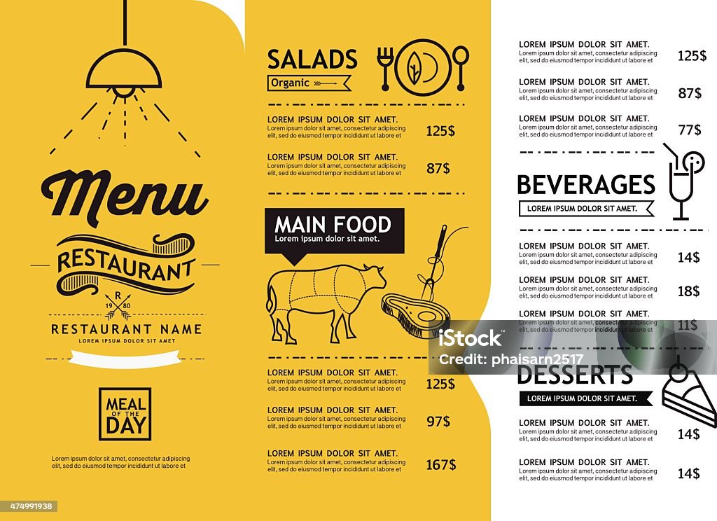 hipster and vintage art restaurant menu design template. Menu stock vector