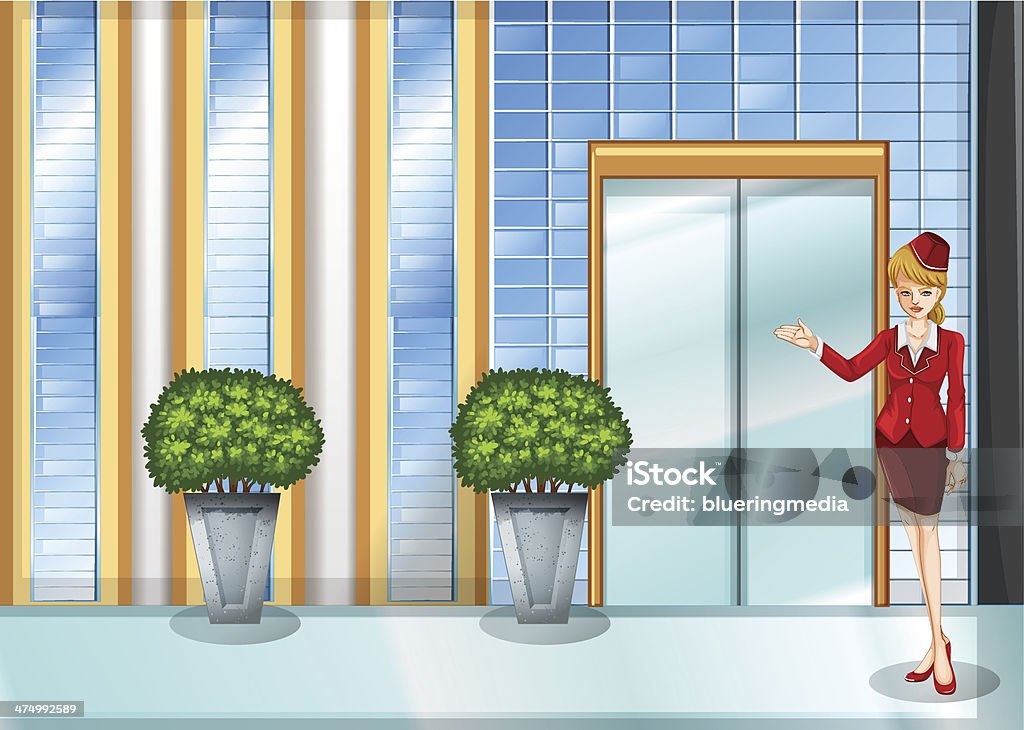 waitress standing near the entrance door Adult stock vector