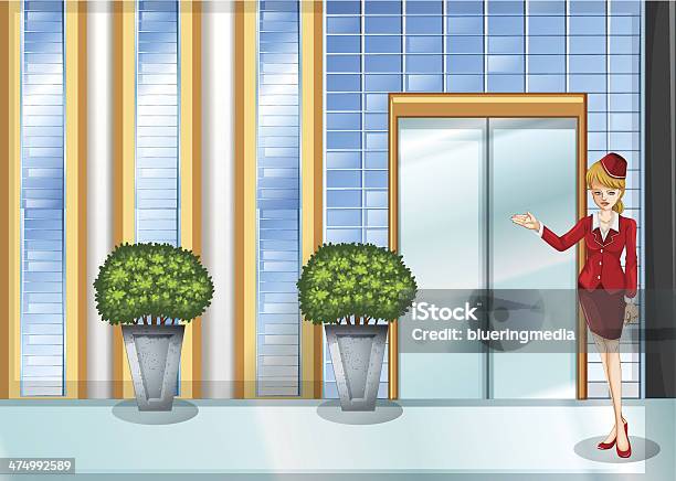 Waitress Standing Near The Entrance Door Stock Illustration - Download Image Now - Adult, Adults Only, Building Entrance