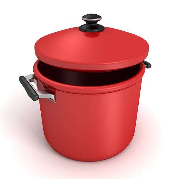 istock Red saucepan with cover on white background 474992655