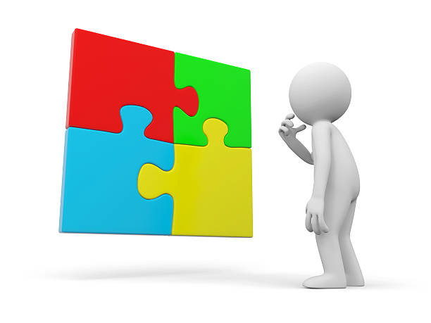 puzzle A 3d person thinking in front of a puzzle question mark depression sitting asking stock pictures, royalty-free photos & images