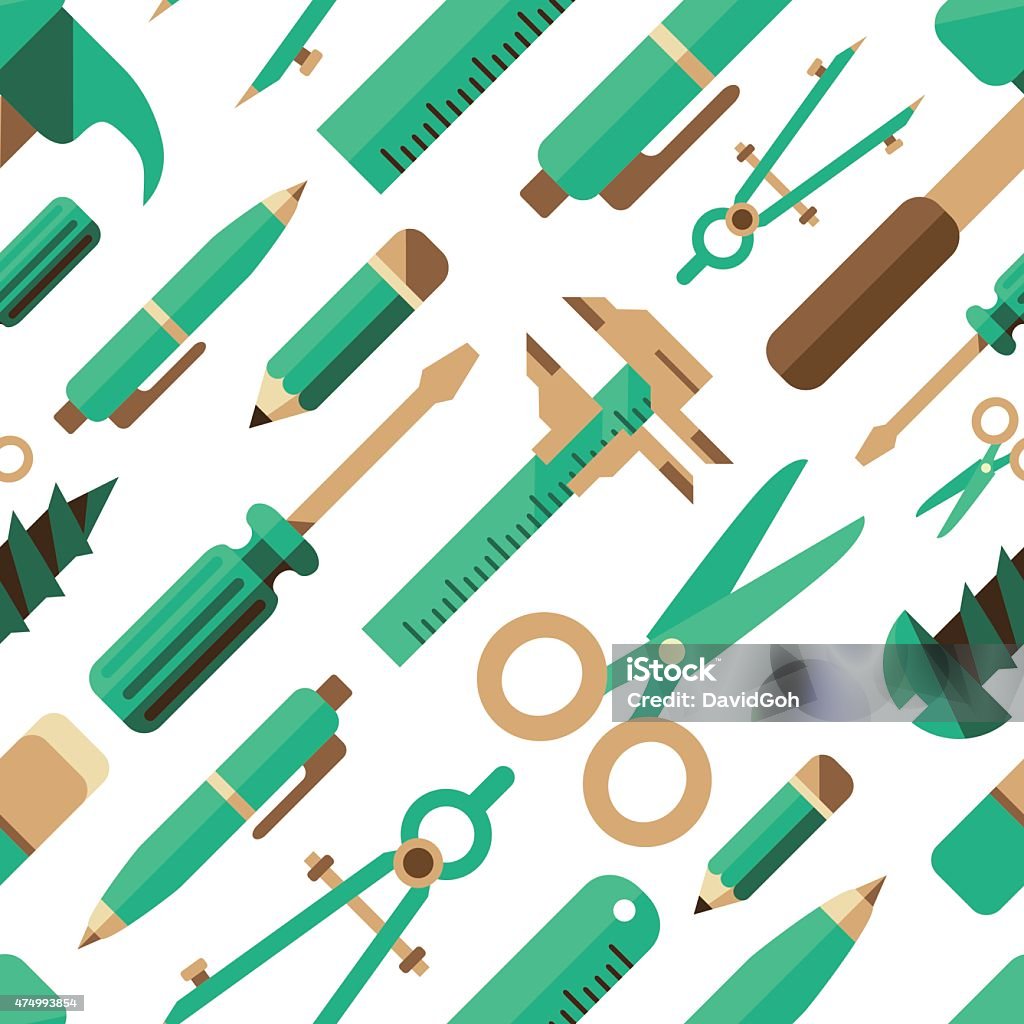 Flat Design Elements Seamless Pattern A seamless pattern made out of modern, flat design-styled tools and stationery. EPS 10 file, no transparencies, layered & grouped,  Pen stock vector