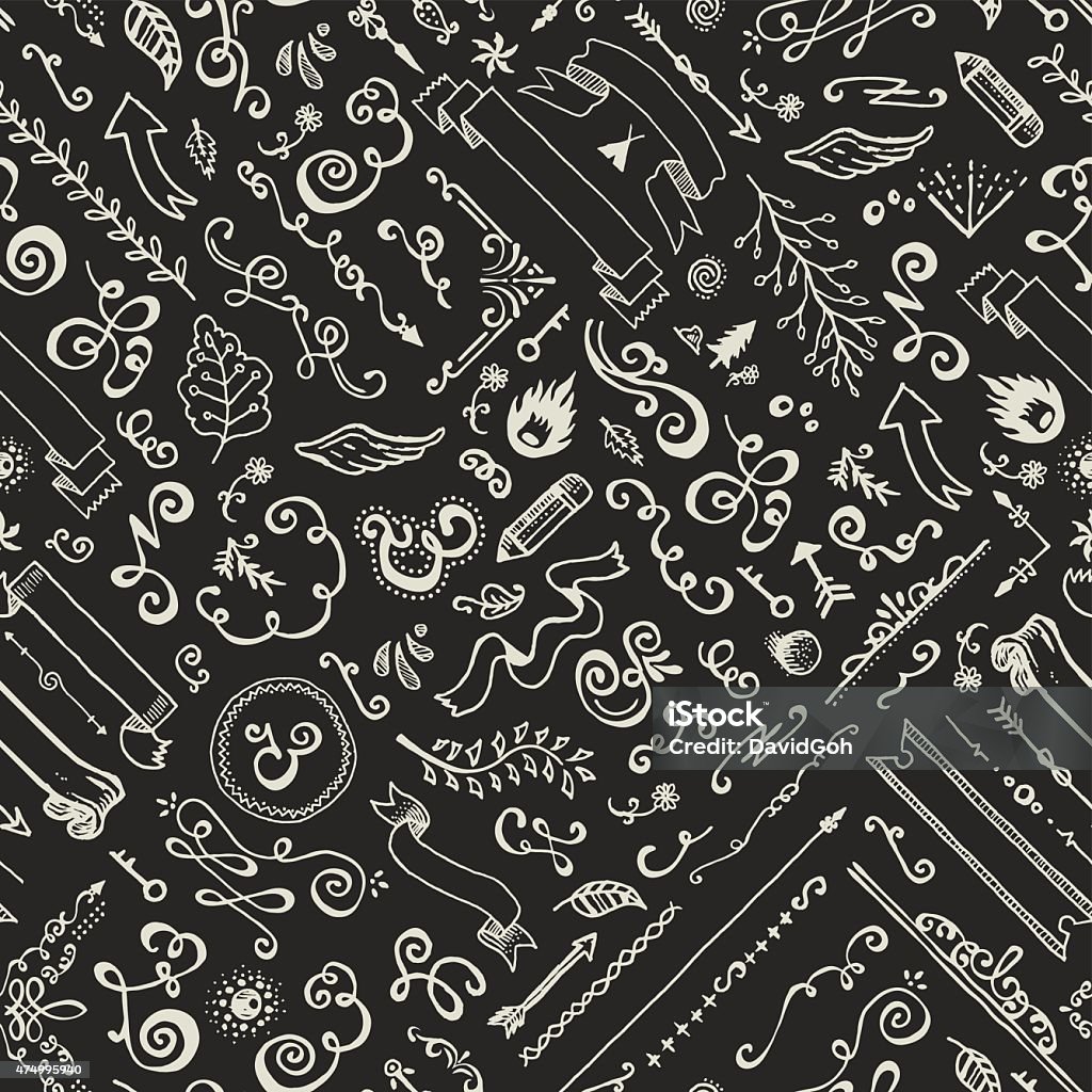 Seamless Hand Drawn Doodle Pattern A seamless pattern made out of hand drawn design elements and doodles. EPS 10 file, no transparencies, layered & grouped,  Distressed - Photographic Effect stock vector